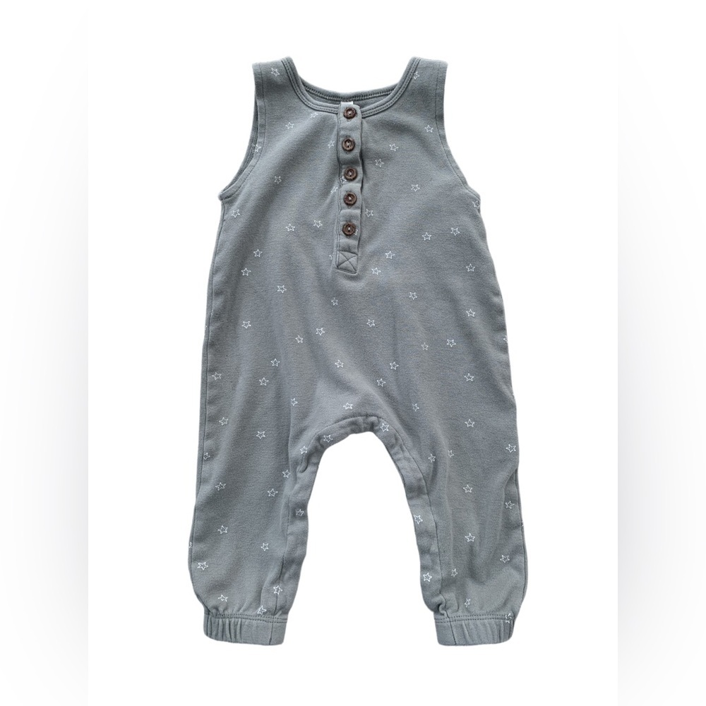Q by Quincy Mae Size 12-18 Months Olive Green Stars Organic Jumpsuit Romper
